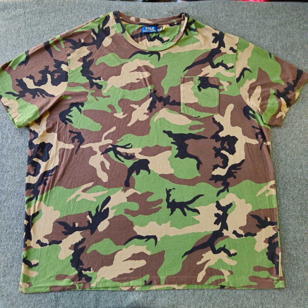 Polo Ralph Lauren T-Shirt Mens 4XB Green Camo Pocket Short Sleeve EUC